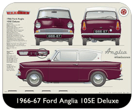 Ford Anglia 105E Deluxe 1966-67 Place Mat, Small
